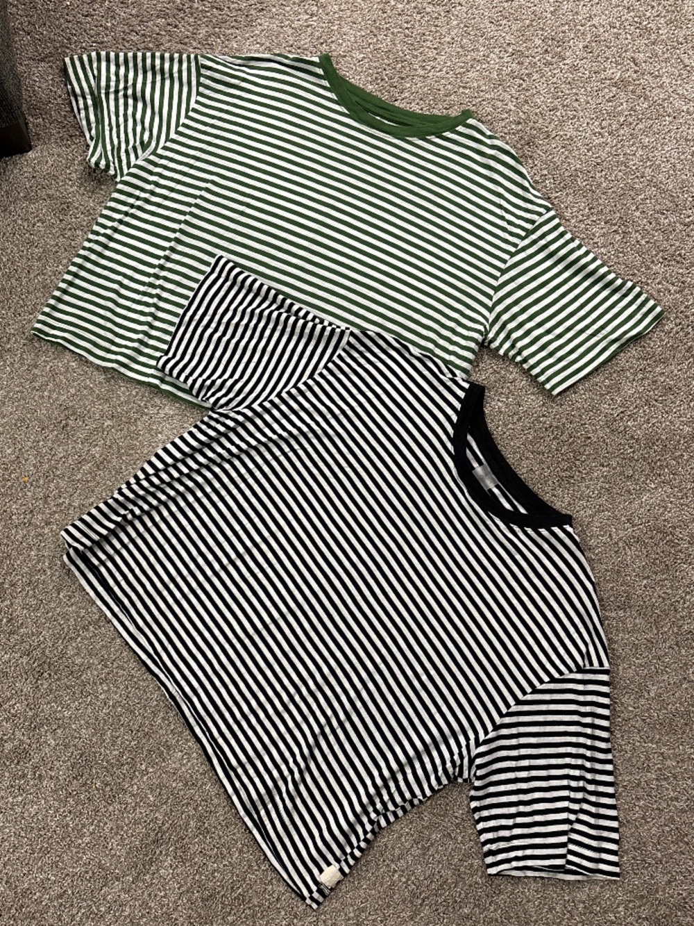 CALIA Women's Everyday Slub Boxy Crew set of 2 green and black stripes size XL
